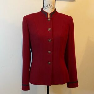 Kasper A.S.L. Women's Maroon Red Blazer Black Trim made in the Philippines